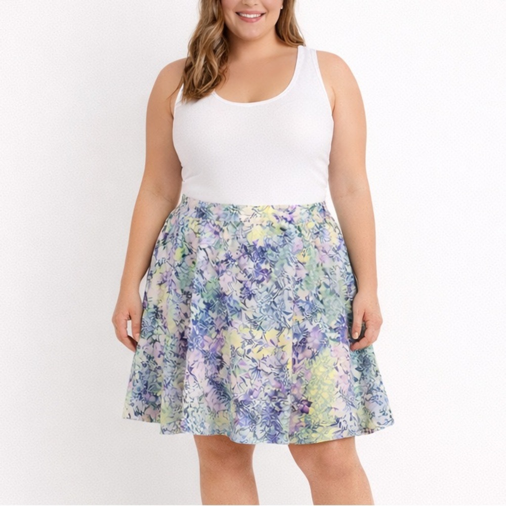 Emaline Floral Skater Skirt XL Pastel‎ Yellow Purple Botanical Spring - Picture 4 of 8